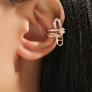Gold Cubic Zirconia Safety Pin Ear Cuff – 1pc No Piercing